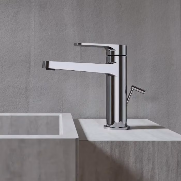 Miscelatore monocomando per lavabo Steinberg Serie 343, con gruppo di scarico, altezza 16,2 cm