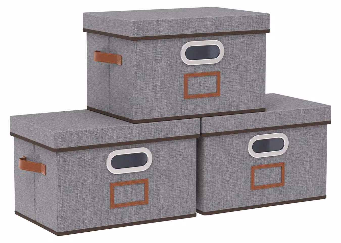 Contenitori con coperchio, dimensioni 26 x 20 x 17 cm, confezione da 3 pezzi, colore grigio, adatti per scaffali
