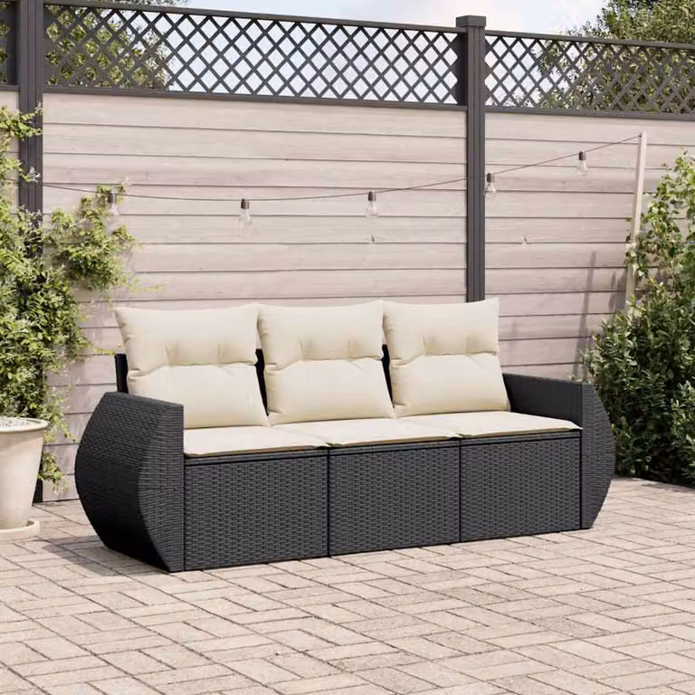vidaXL Set Divani da Giardino a L con Cuscini in Polyrattan Nero e Struttura in Metallo