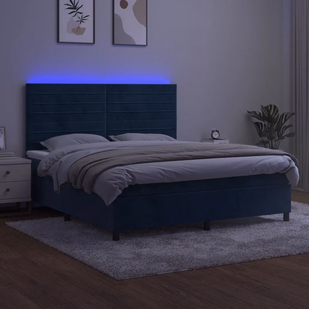 Maison Exclusive - Letto a Molle con Materasso e LED Blu Scuro 160x200 cm
