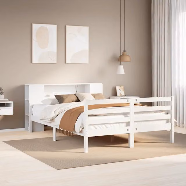 Letto Libreria senza Materasso Bianco 140x200 cm Legno di Pino 3322204