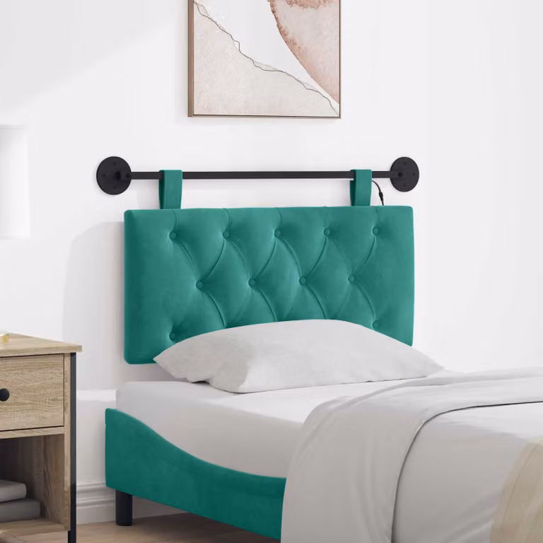 Testiera per letto sospesa vidaXL in velluto turchese con illuminazione integrata e pannello imbottito