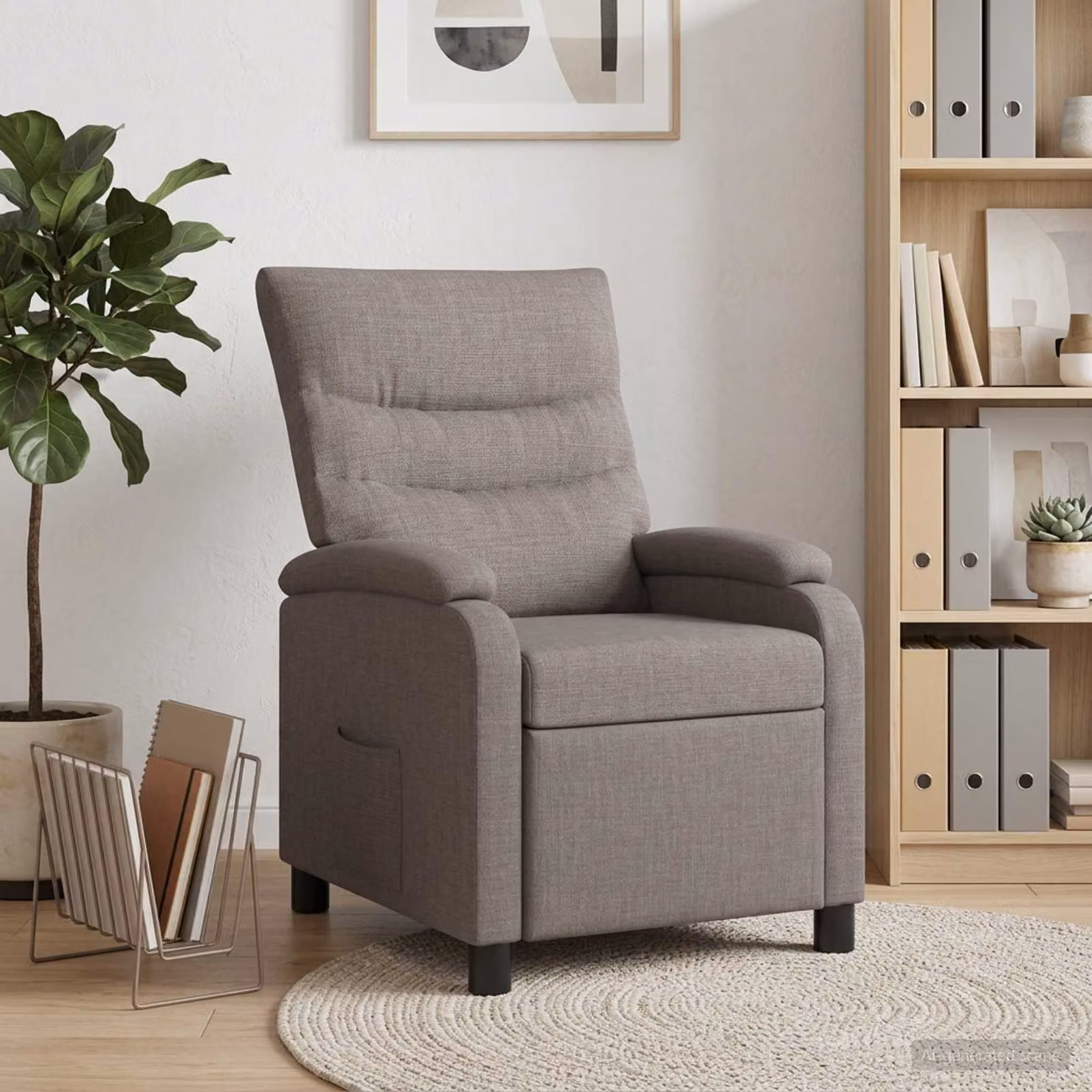 Poltrona reclinabile relax moderna vidaXL in tessuto beige e grigio con braccioli