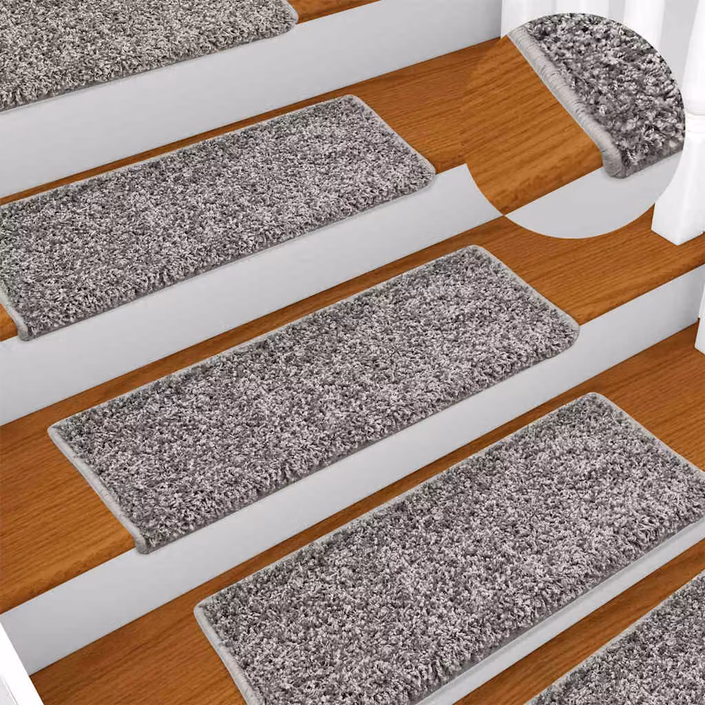 Set di 10 tappetini per scale vidaXL grigi con bordo rettangolare, L 65 cm x P 40 cm x H 4 cm, autoadesivi e fonoassorbenti