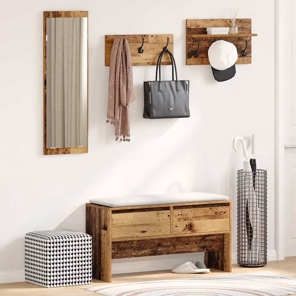Set mobili da ingresso vidaXL 4 pz in legno vecchio marrone L: 90 cm, P: 31 cm, H: 46,5 cm