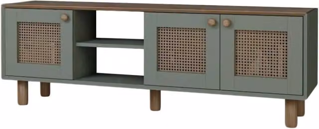 Mobile TV in legno e paglia intrecciata "Bohemian" - 160 x 40 x 56 cm - Verde