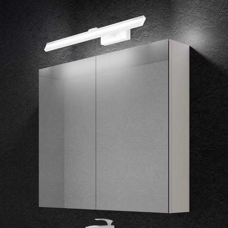 doporro Armadietto a Specchio 80x15x70cm con Lampada da Specchio LED per Bagno 60cm, 14W 6000K, Specchiera Bagno Mobilettto da Parete Bianco con 2 Ante e Applique Specchio Bianco, Spiegelschrank 02