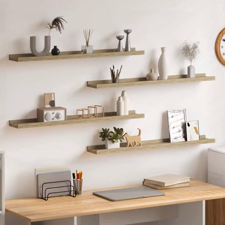 Set di 4 mensole da parete vidaXL in legno color rovere, L: 80 cm, P: 9 cm, H: 3 cm