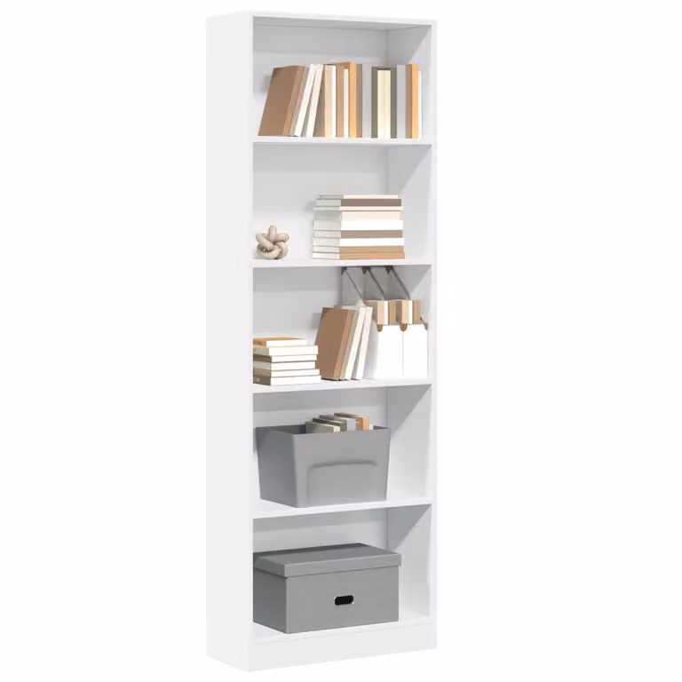 Libreria bianca vidaXL in legno e MDF con pannello posteriore, design minimalista, L 60 cm x P 24 cm x H 176 cm
