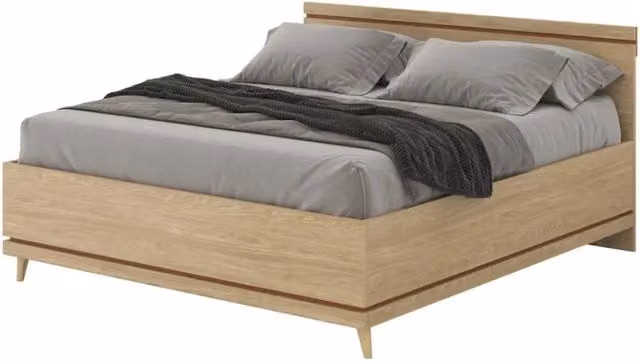 Letto NOKI – 180x200 cm rovere chiaro e moka – Stile scandinavo senza rete