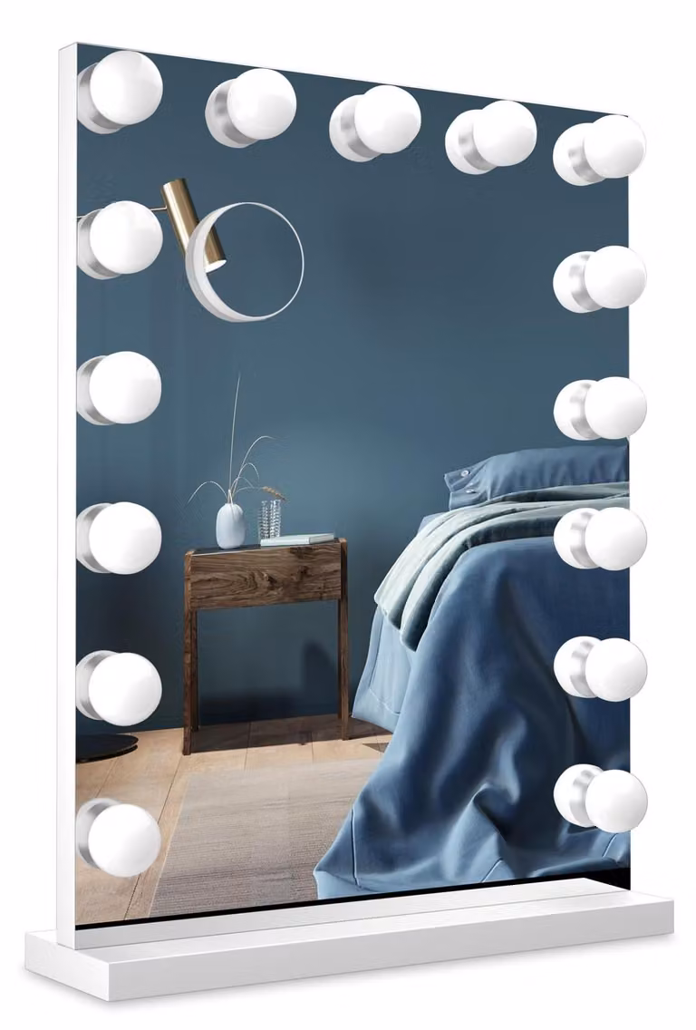 Specchio per trucco illuminato - Specchio ingrandente 10x - Luce regolabile - Bianco - 60 x 43 cm