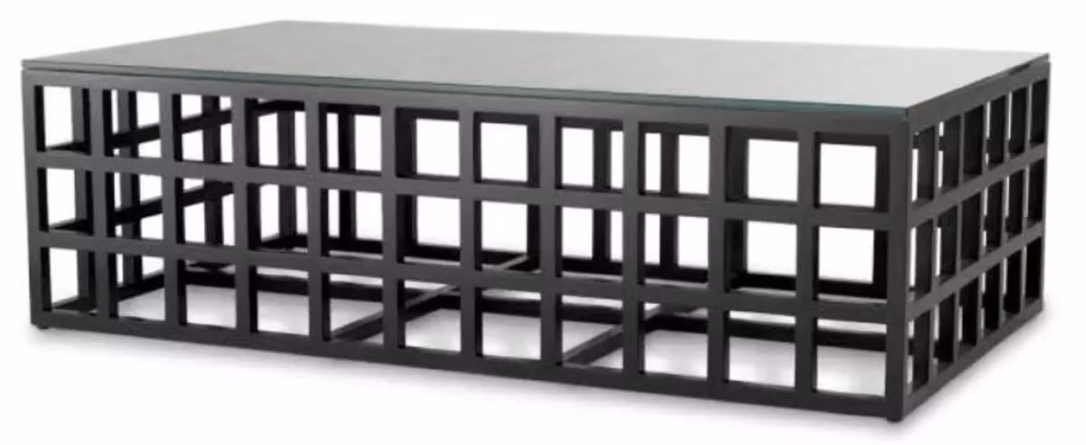 Casa Padrino tavolino in legno massello con piano in vetro nero 139,5 cm