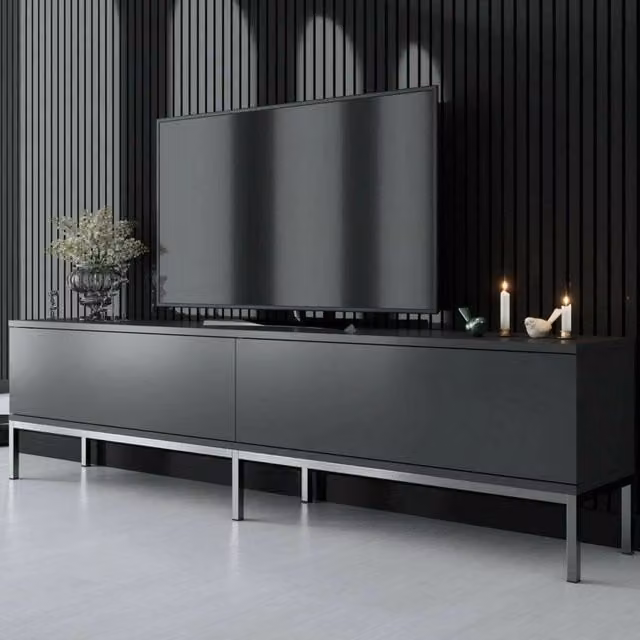 DMORA Mobile Porta TV Moderno con Cassetti, Nero Antracite e Argento, L/P/H: 180 x 30 x 47 cm
