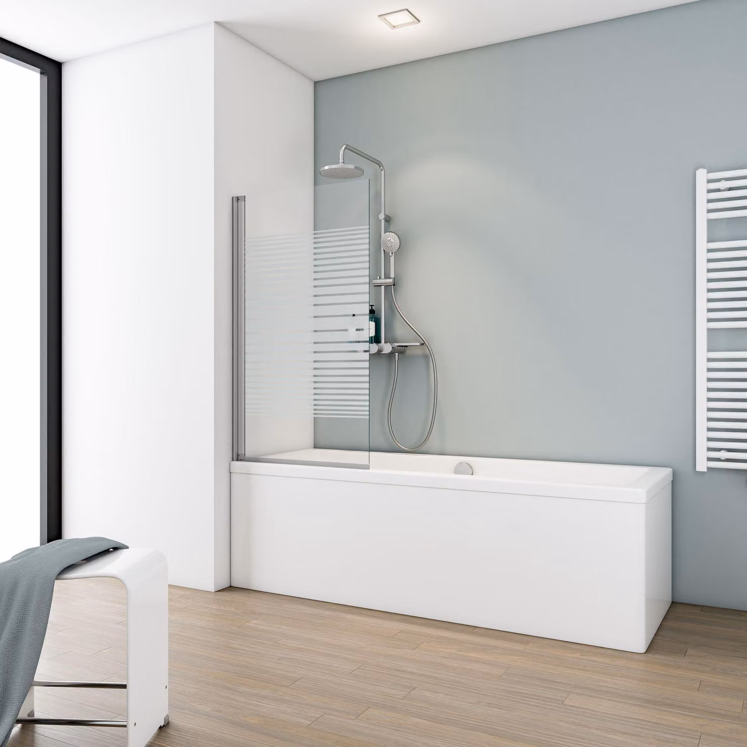 Schulte paravento pieghevole per vasca da bagno 1 pezzo Berlino, 70 x 130 cm, vetro di sicurezza 5 mm ESG decor a strisce orizzontali, colore profilo: alluminio naturale