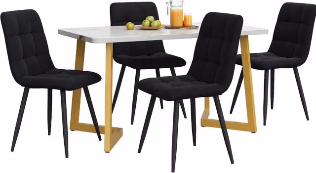 Set tavolo da pranzo 117 cm con 4 sedie， MDF nero e oro， per piccoli spazi