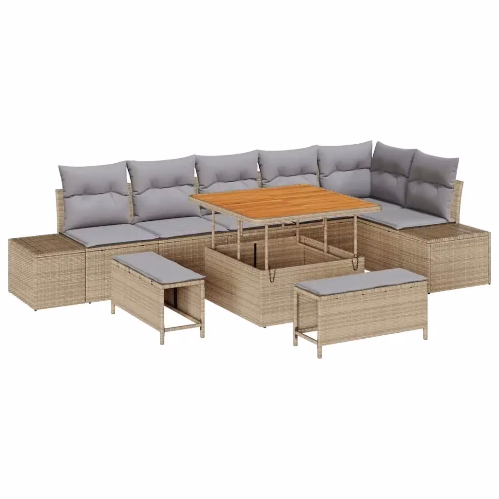 vidaXL Set Divano da Giardino a L con 9 Pezzi Beige con Cuscini Imbottiti e Tavolino da Esterno – 2