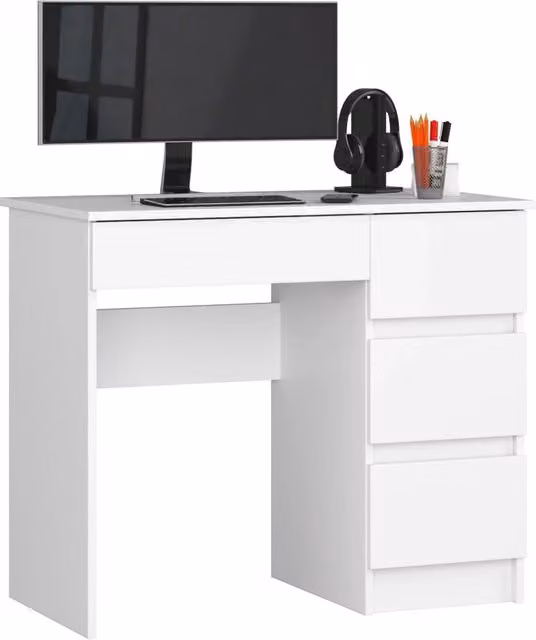 Scrivania per computer AKORD A7 bianca con cassettiera, modello a destra, L/P/H: 90 x 50 x 77 cm