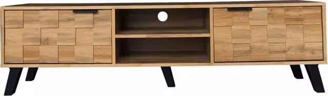 Mobile TV moderno con 2 ante e 2 ripiani aperti, 160,5 x 35,5 x 45 cm, finitura effetto legno
