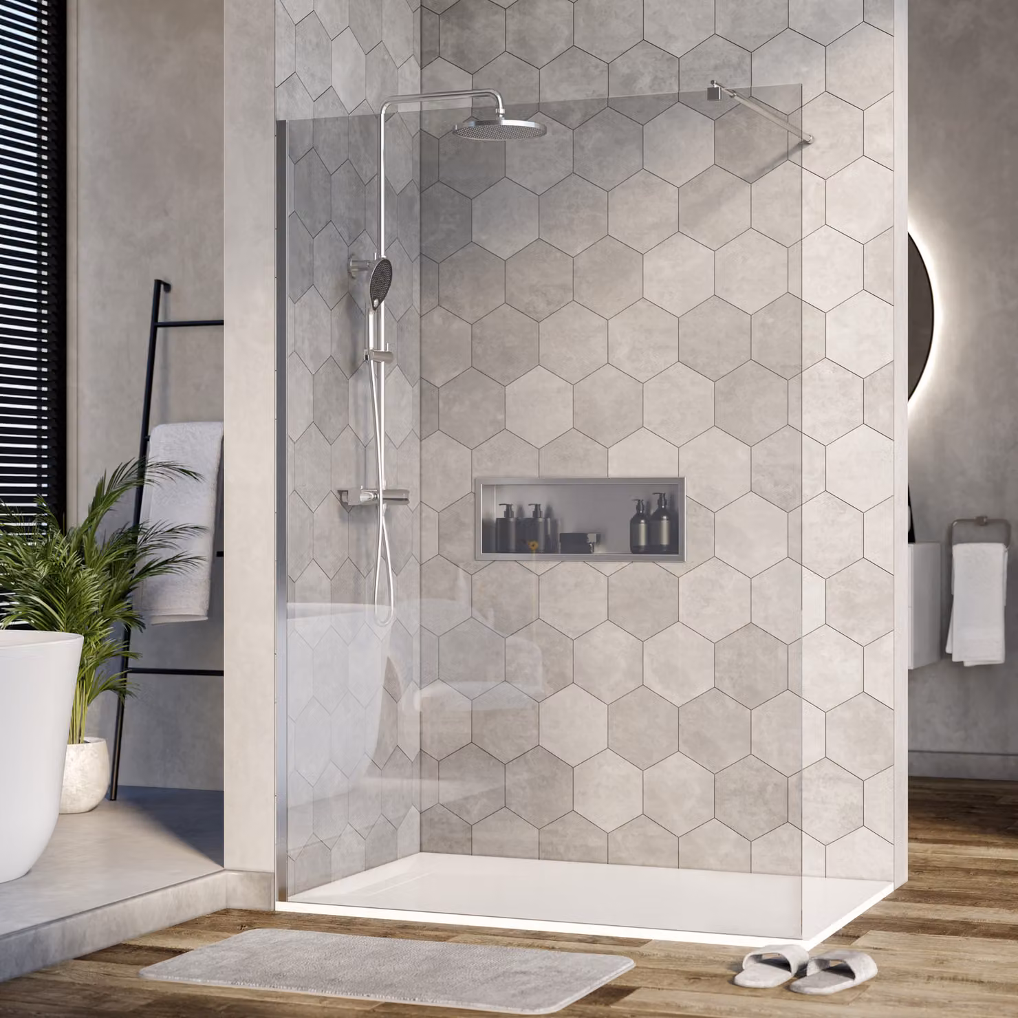 Cabina doccia Walk-In Nano real glass EX101 - vetro trasparente - 10 mm - profilo a parete cromato - larghezza selezionabile, larghezza Walk-In:1300mm