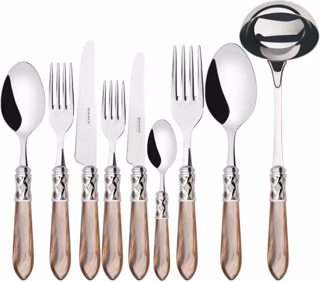 Set di posate ALADDIN da 75 pezzi in acciaio inossidabile e acrilico multicolore con scatola in legno Wengè e ghiera cromata colore Onice