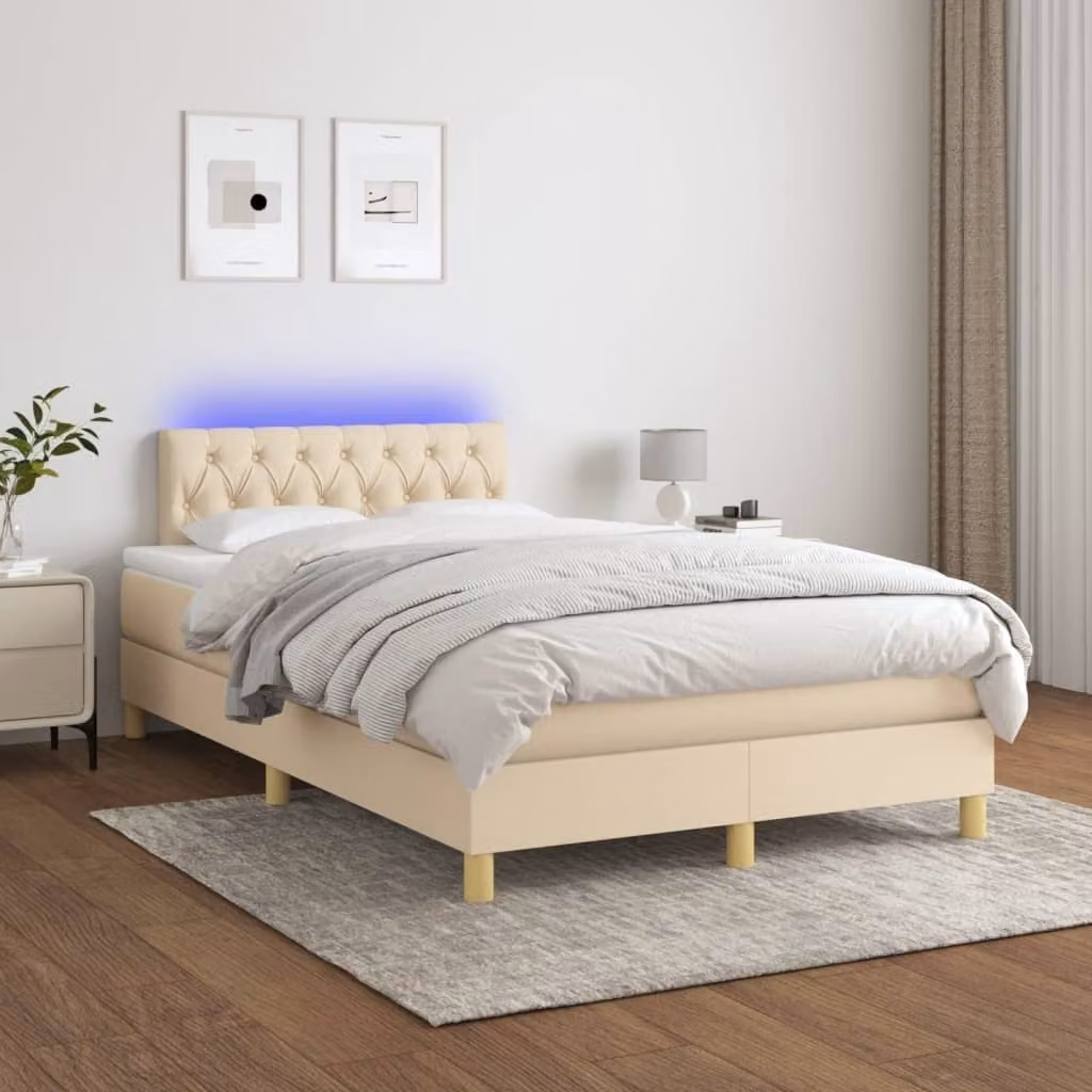 Maison Exclusive - Letto a Molle con Materasso e LED Crema 120x200cm in Tessuto