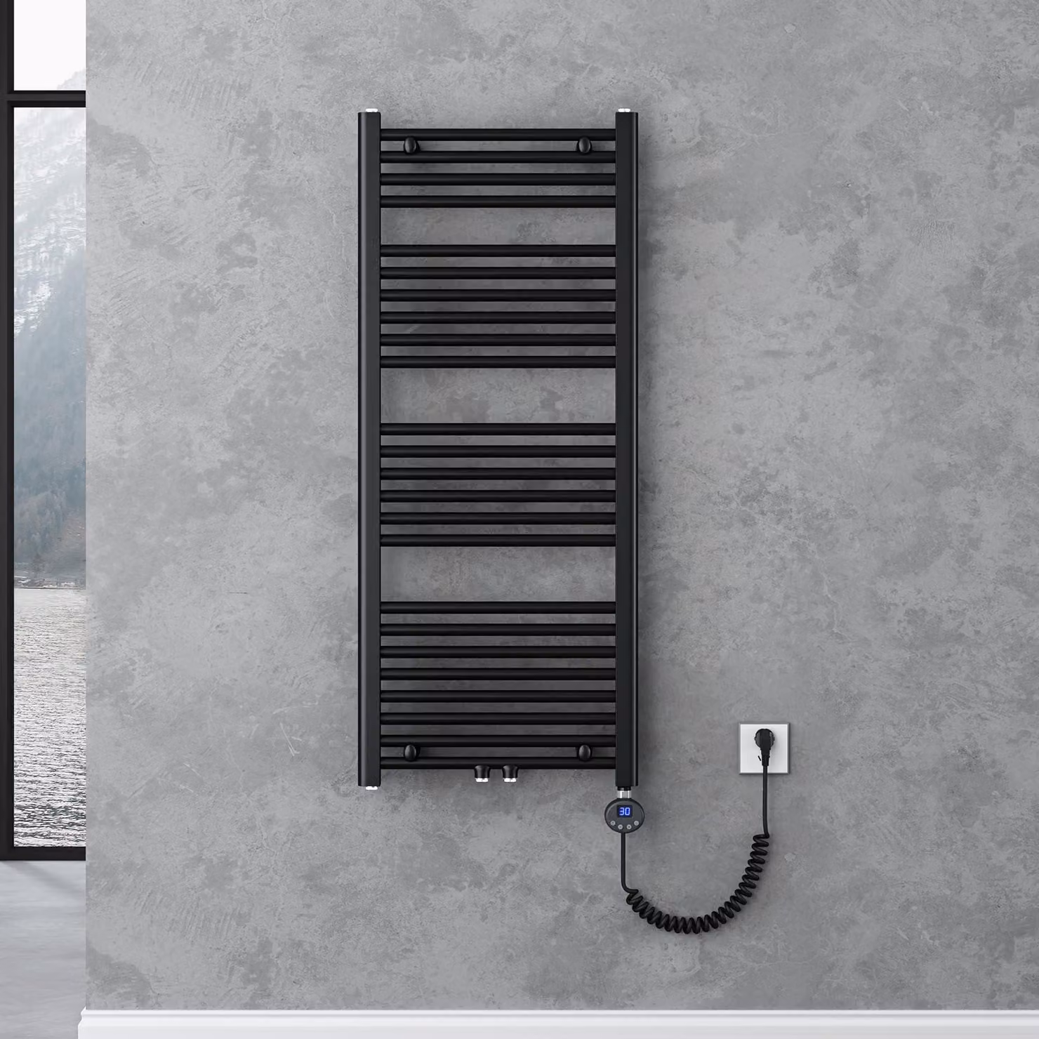 doporro Radiatore Piatto 120x50cm con Elemento Riscaldante 600W, Scaldasalviette da Bagno Termoarredo in Acciaio, Antracite, Riscaldamento Elettrico o ad Acqua Calda RHE