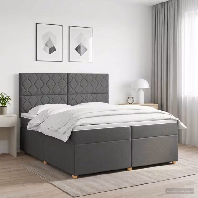 Letto box spring ibrido vidaXL con materasso a molle insacchettate e base contenitore, con illuminazione sottostante e porta USB, Grigio, 200 x 200 cm – 1
