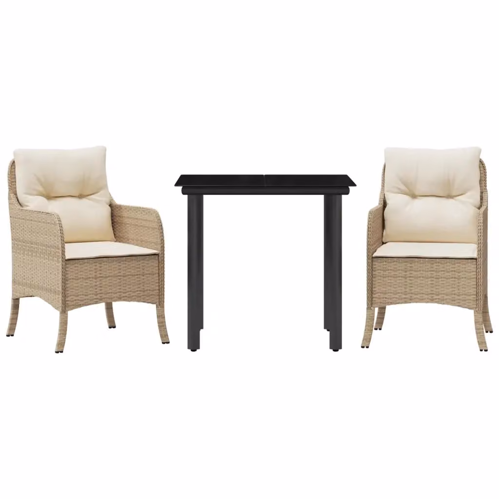 Set da pranzo da giardino vidaXL in polyrattan con cuscini beige e tavolo in vetro – 2
