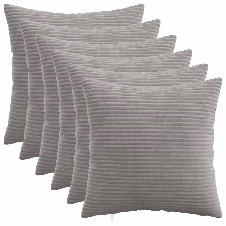 Set di 6 federe vidaXL HEERLEN in velluto a coste, Grigio Chiaro, 45 x 45 cm