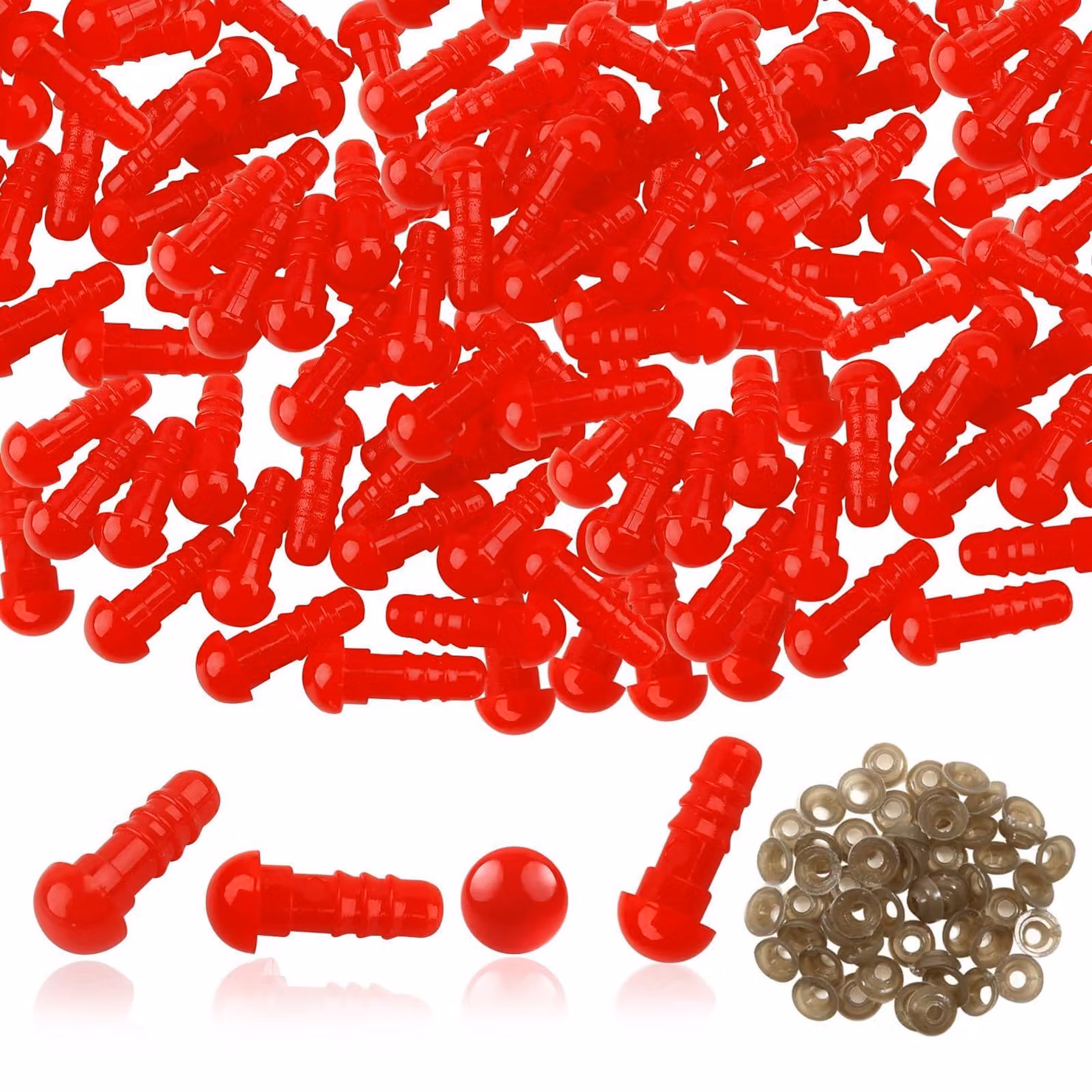 Occhi di sicurezza da 6 mm, colore rosso, confezione da 50 pezzi, con rondelle
