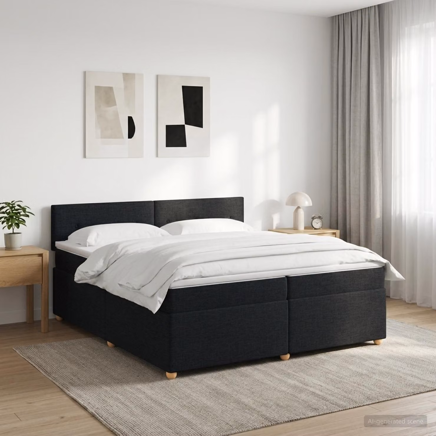 Letto box spring con materasso ibrido vidaXL in tessuto nero L/P/H: 200 x 200 x 88 cm
