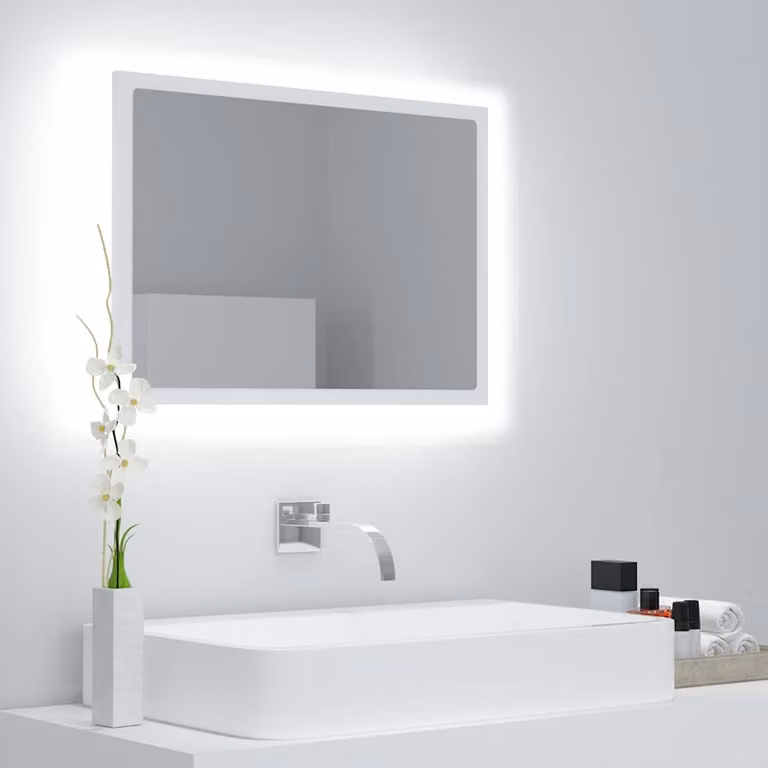 Specchio da bagno moderno vidaXL con LED bianco, forma rettangolare, L 60 cm x P 8,5 cm x H 37 cm