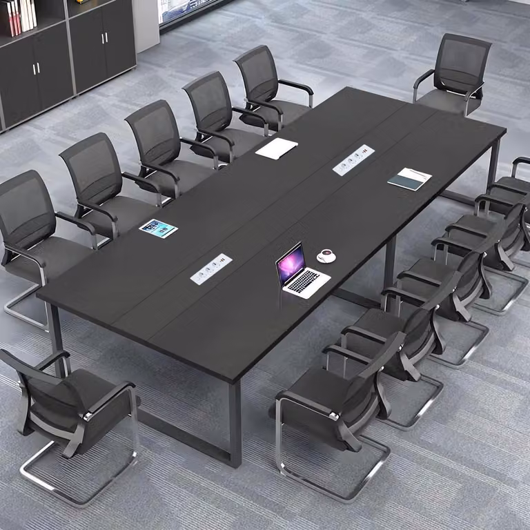 Tavolo da conferenza con sistema di gestione dei cavi, dimensioni 200x80x74 cm, design moderno, ideale per l'ufficio