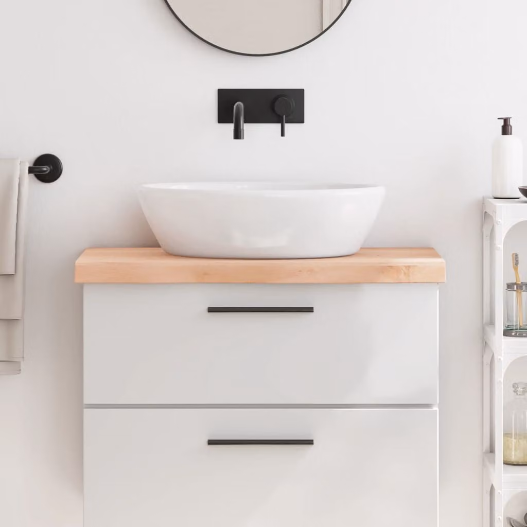 vidaXL Piano Bagno in Legno Massello Non Trattato, Colore Marrone, L: 80 cm, P: 40 cm, H: 2-6 cm