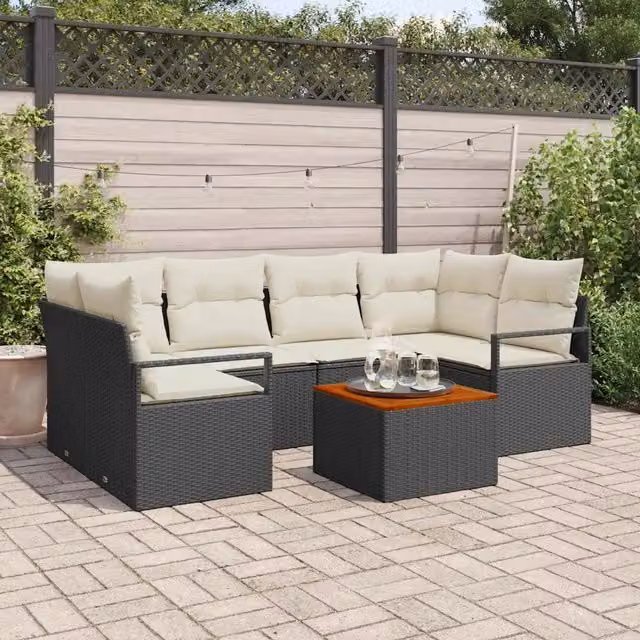 Set Divano da Giardino 7 pz Nero polyrattan 3347656