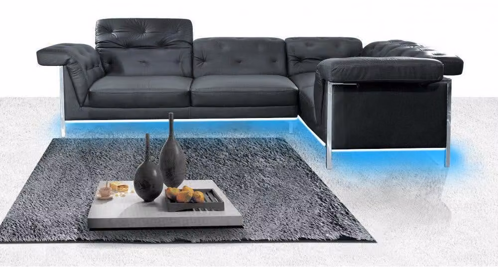 Divano angolare imbottito, set divano angolare, divano in pelle, modello 1055