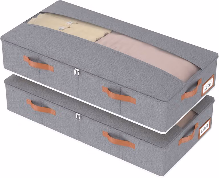 Contenitori portaoggetti da mettere sotto il letto, 2 pezzi, 80x40x15 cm, in tessuto non tessuto, colore grigio, ideali per riporre vestiti