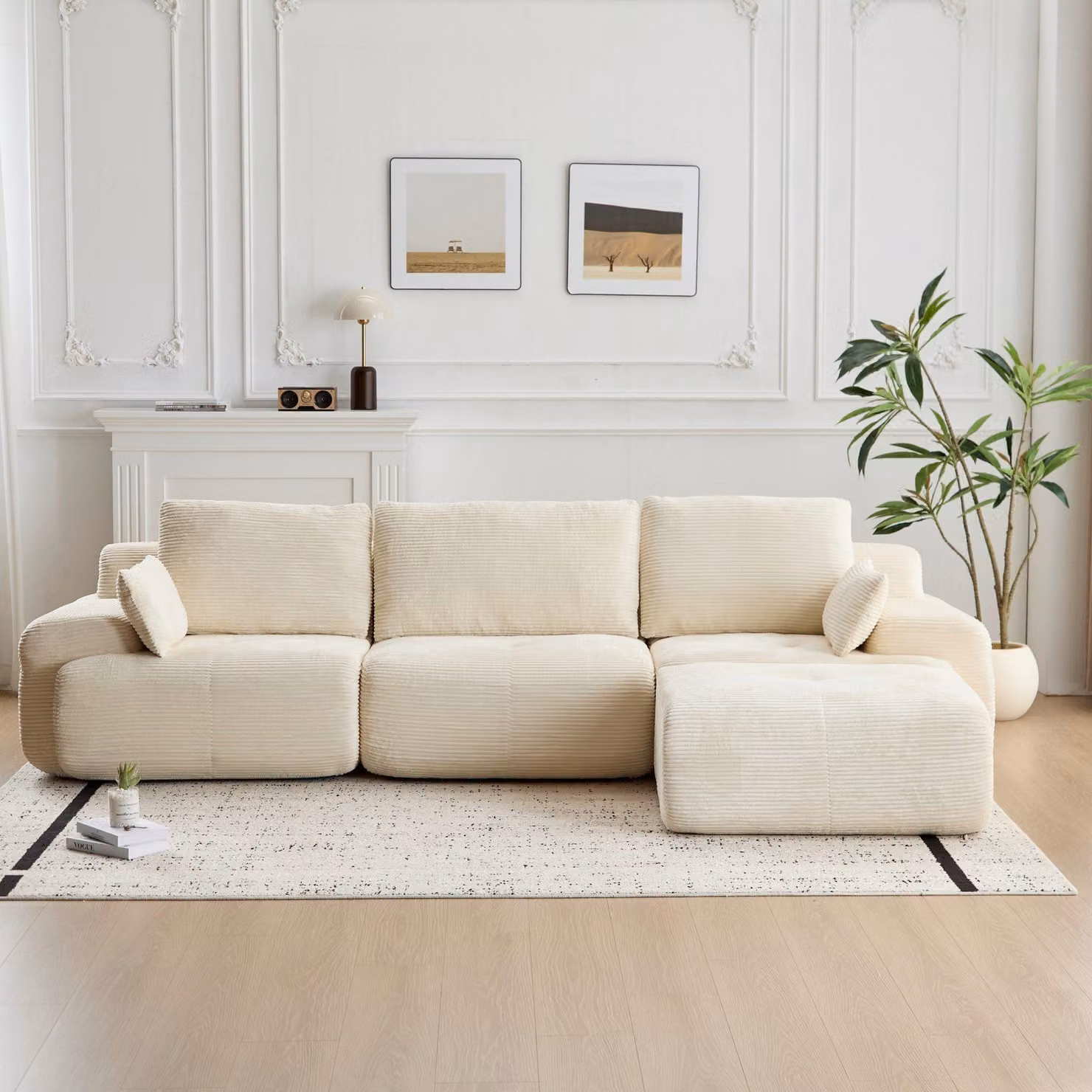 Divano ad angolo Divano ad angolo Divano a 3 posti con poggiapiedi, senza montaggio, divano modulare ergonomico, rivestimento 32D per soggiorno, camera da letto e ufficio