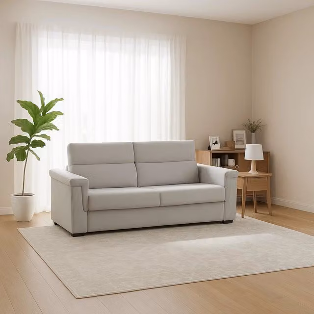 Divano Letto 2 Posti Brusasco DMORA Grigio Chiaro con Copertura Sfoderabile e Contenitore, Made in Italy, L: 205 cm, P: 95 cm