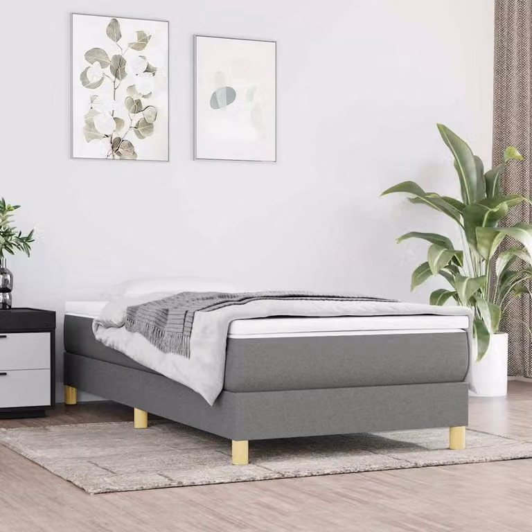 vidaXL Giroletto a Molle Ibrido con Materasso in Tessuto Grigio e Bianco L/P/H: 200 x 100 x 25 cm