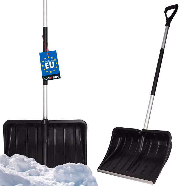 KOTARBAU® Pala da neve Pala da neve 54 cm con manico in alluminio Lama in plastica rinforzata con attacco in metallo con manico ergonomico Nero 136 cm