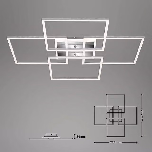 Applique Moderna Briloner Frame Brilo Smart in Metallo Argento con LED Integrato da 50W, Regolabile via WiFi e Bluetooth con Controllo Remoto e Timer