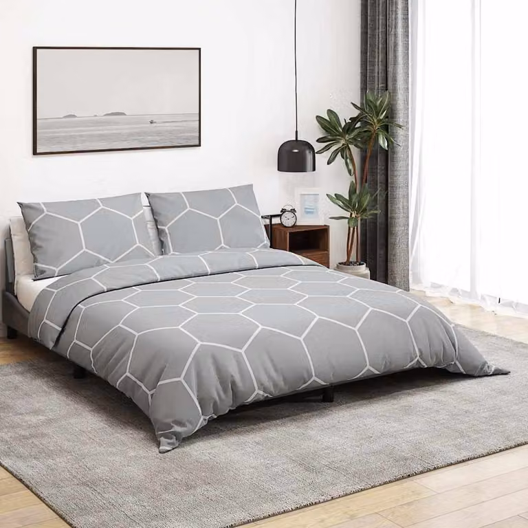 Set Copripiumino e Federe vidaXL in Cotone Grigio e Bianco 200x200 cm