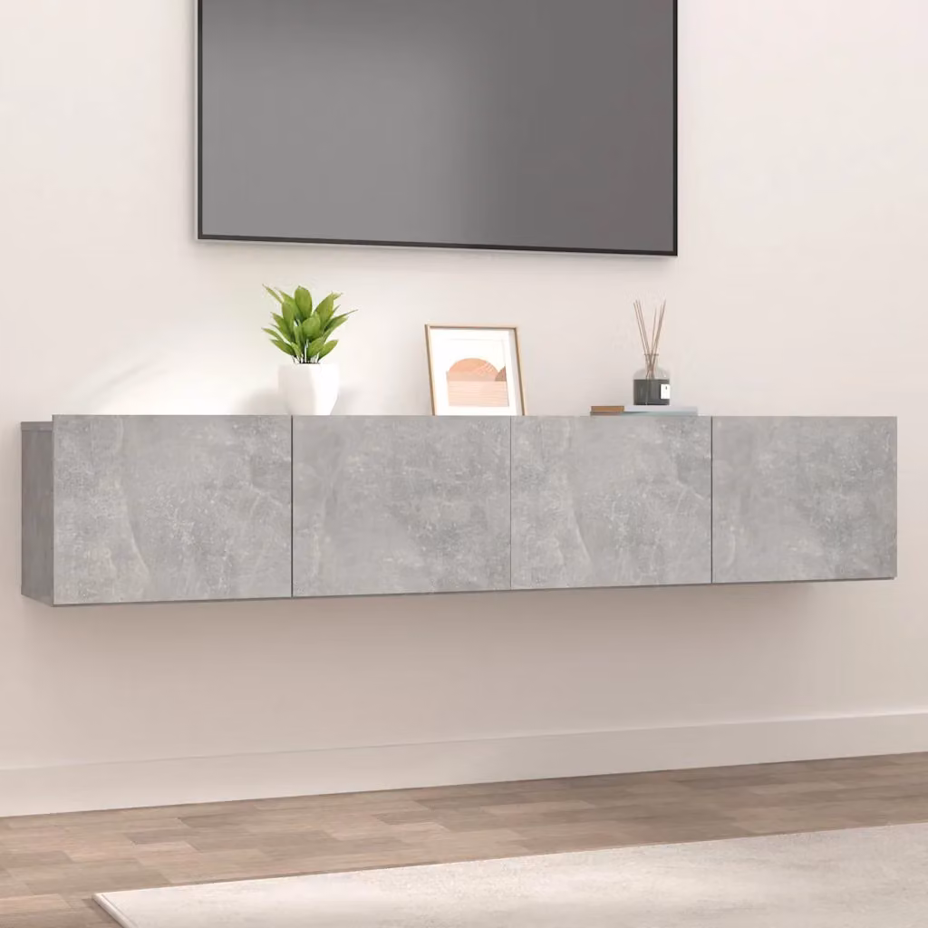 Set di 2 mobili TV moderni vidaXL in legno multistrato e MDF, colore grigio cemento, da appendere alla parete, L 80 x P 30 x H 30 cm