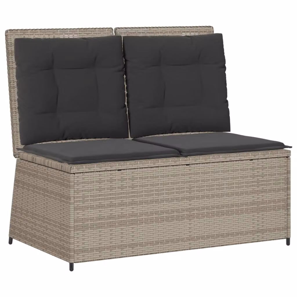 Panca Reclinabile Giardino con Cuscini Grigio Chiaro Polyrattan