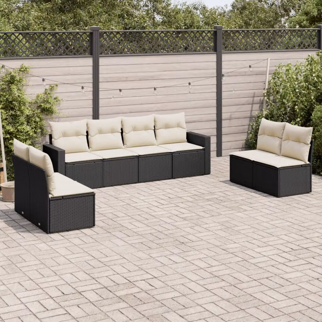 Set di divani da giardino vidaXL a forma di L con 8 cuscini in polyrattan nero e bianco – 1