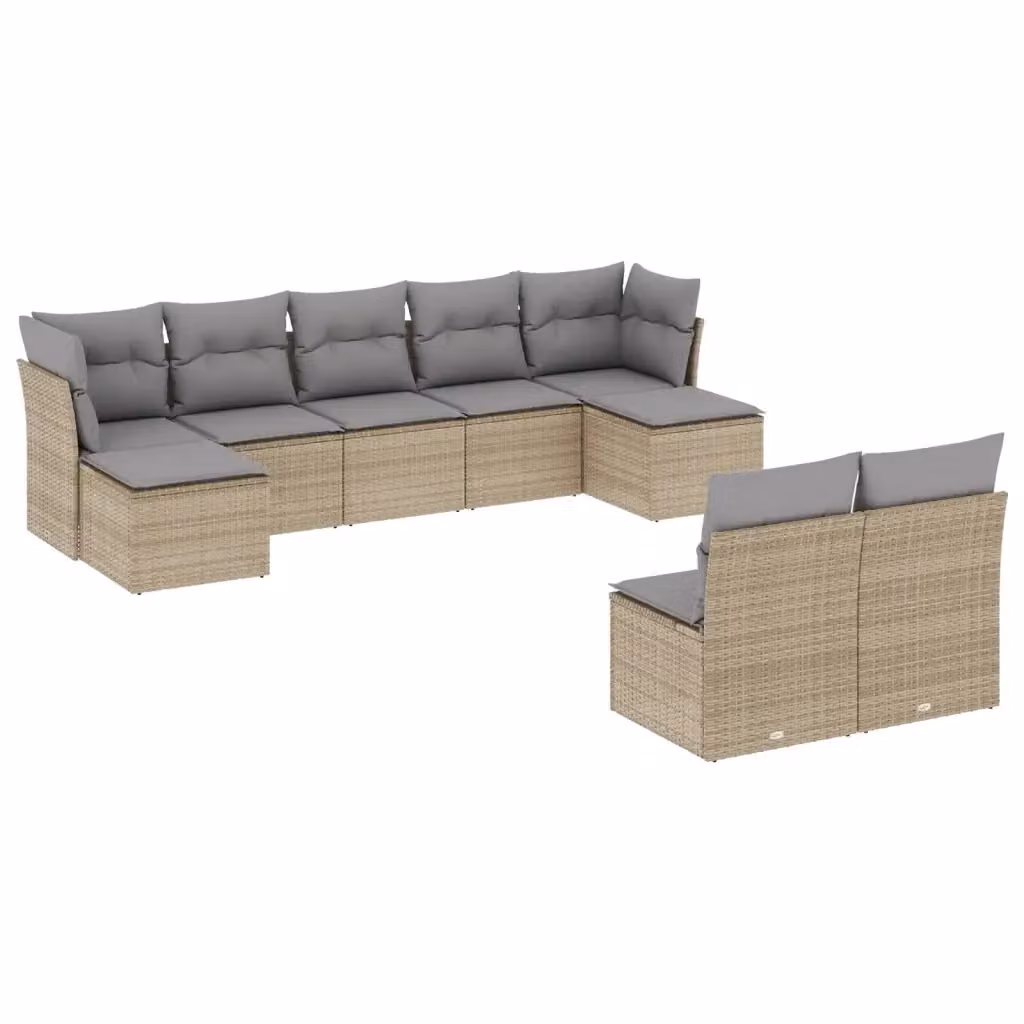 Set Divano da Giardino a L VIDAXL in Polyrattan Beige con 9 Pezzi e Cuscini – 2