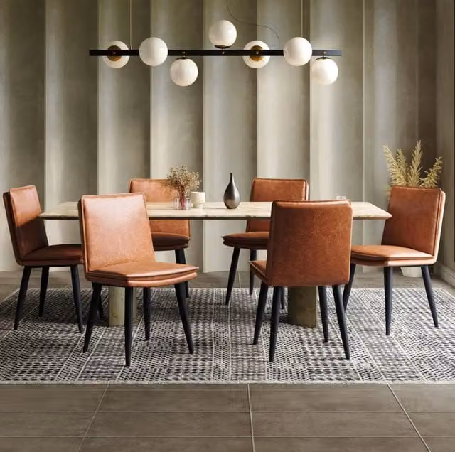 Set 6 sedie da pranzo in PU marrone con cuscino a doppio strato e gambe in metallo