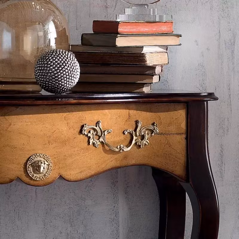 Consolle classica con 1 cassetto in legno stile shabby nero e noce Mobili 2G L/P/H: 100 x 40 x 88 cm – 5