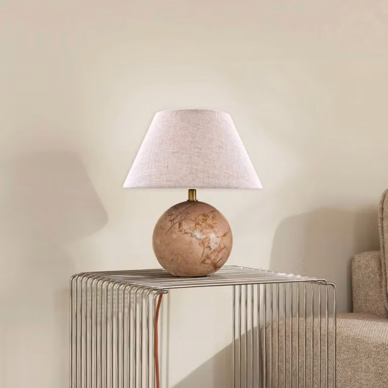 Globen Lighting Lampada da tavolo Castello, Crema / Ambra, Soggiorno / Sala da pranzo, Tessuto / Stoffa / Seta, Design, Lampada da tavolo